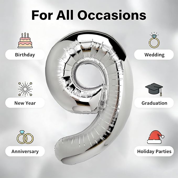 Number Balloons Silver Party Balloon - Image 5