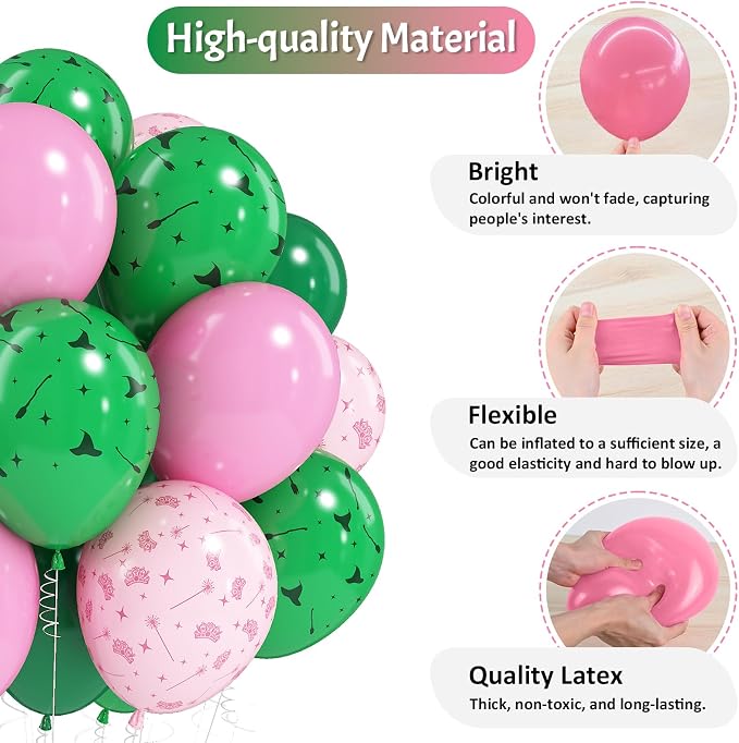 Jobkoo Pink and Green Balloons 12 Inch Dark Green Light Pale Pink Printed - Image 6