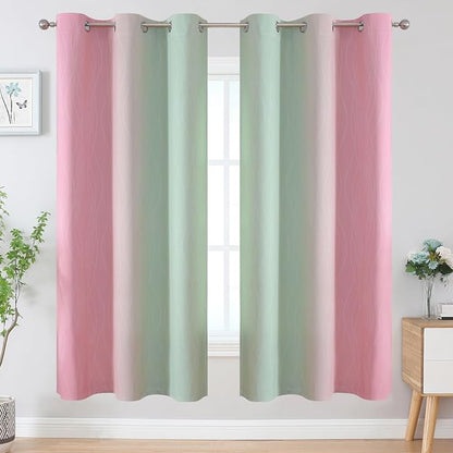 Sage Green and Pink Ombre Blackout Curtains 72 Inches Length - Image 2