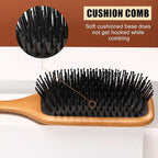 olelo Hair Brush Natural Wooden Paddle Brush, Brushes for Men & Women, Wood Hairbrush for Thick or Curly Hair, Black & Wood Square Hair Brush, Beech Massage Scalp Brush