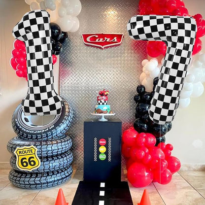 TONIFUL 40 Inch Large Checkered Number 7 Balloon 7th Birthday Decorations | 7th - Image 4