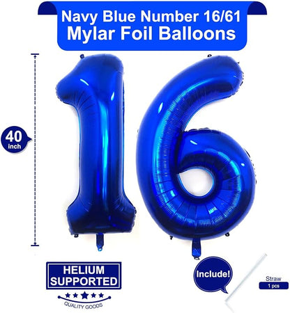 40 Inch Navy Blue 16 Number Balloons Giant Jumbo Huge 16 or 61 Foil Mylar - Image 2