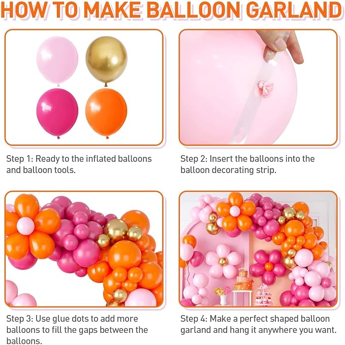 Pink Orange Balloon Garland, Daisy Balloon Arch - Image 8