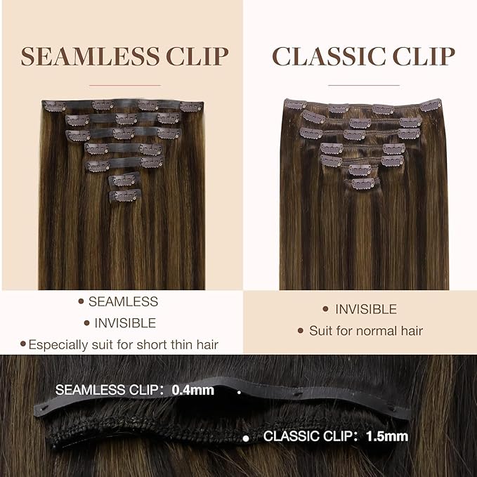 GOO GOO Clip in Hair Extensions Real Human Hair, Remy Human Hair Extensions Clip ins for Women, Natural Human Hair, 20 Inch 130g 7Pcs, 2C/4E/6C Brown Sugar Swirl Highlights