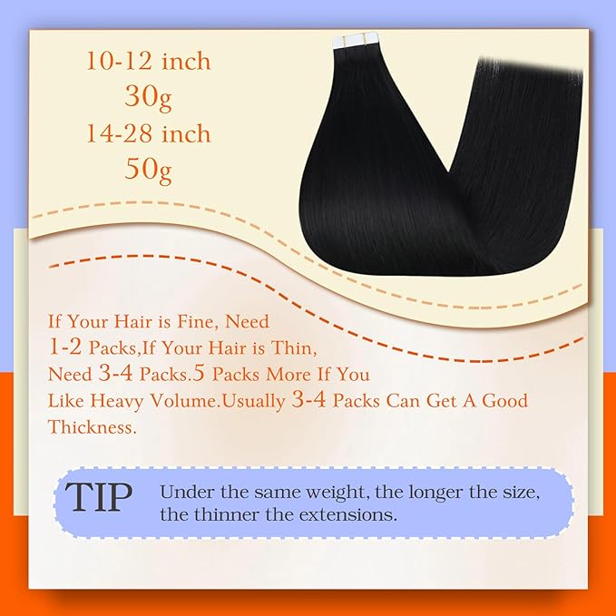 Full Shine Human Hair Tape in Extensions Invisible Skin Weft Color 1 Black Tape in Extensions Real Human Hair 24Inch Long Extension 100G 40Pcs Natural Straight Add Length for Wedding