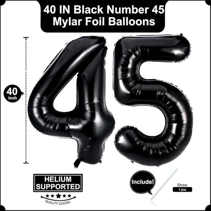 40 Inch Black 45 Balloons Giant Number 45 Balloons Black 45 Birthday Balloons - Image 2