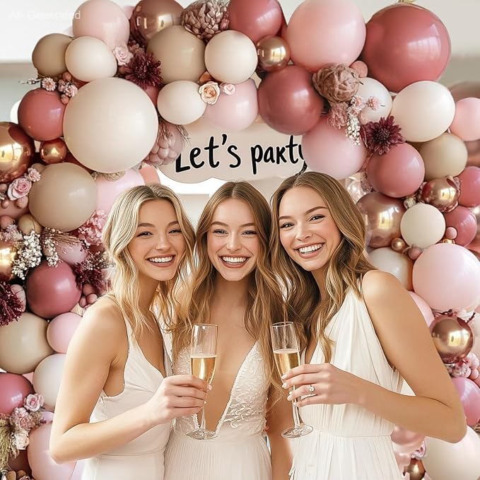 Pink Brown Gold Balloons Arch Kit, Double Stuffed Pastel Balloons Garland Rose - Image 3