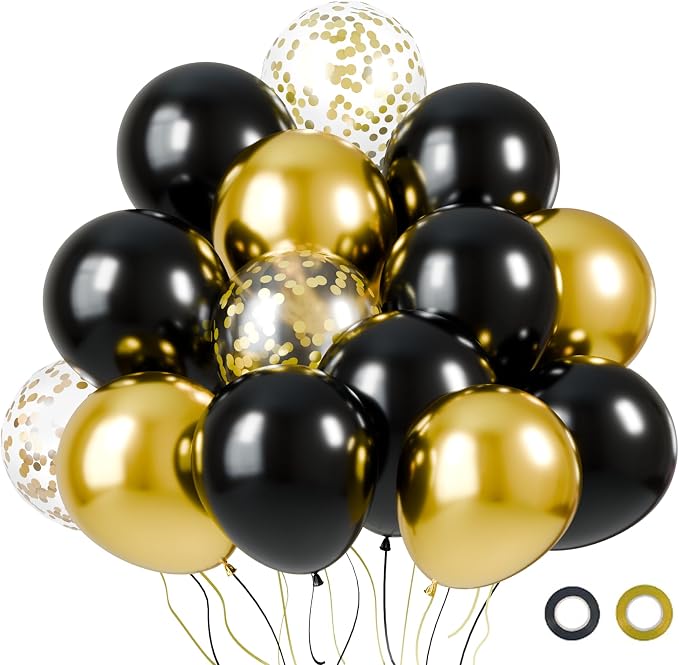 KBZVNAF Black and Gold Latex Balloons 60 Pack 12 inch | Black Metallic Gold by KBZVNAF