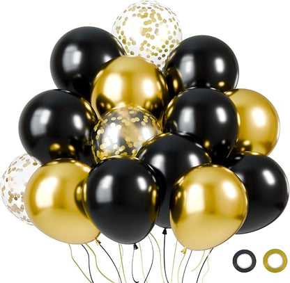 KBZVNAF Black and Gold Latex Balloons 60 Pack 12 inch | Black Metallic Gold by KBZVNAF
