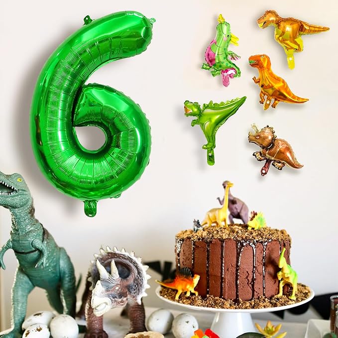 LilyZheng Large Dinosaur Balloon Number 6, 40 Inch Dark Green Foil Balloon - Image 5