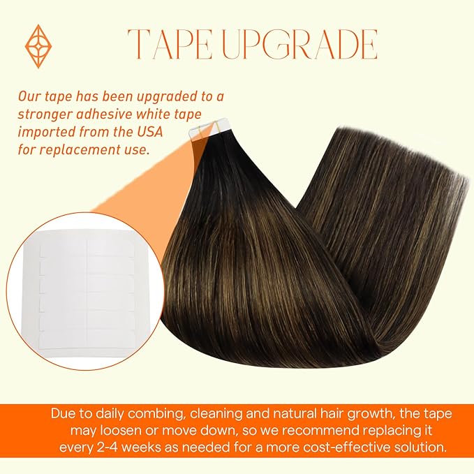 Full Shine Tape in Hair Extensions Human Hair 14 Inch Remy Human Hair Extensions Tape in Color 1B Black to Brown And Black Double Sided Tape in Extensions 50G 20 Pcs for Wedding Add Volume