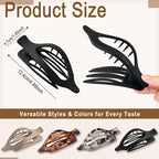 4 PCS Large Flat Hair Clips for Women Girls, French Concord Lay Down Claw Clips for Thick Thin Hair, No-Slip Duck Billed Barrettes, Tortoise Print Stylish Strong Hold Hair Accessories - Leopard2