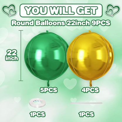 Green Gold Round Foil Balloons 9 pcs, Metallic Giant 4D Round Balloons 22 Inch - Image 2