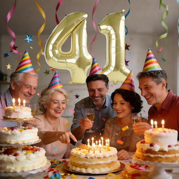 40 Inch Number 41 Balloons for 41st Birthday Party Decorations, 0-100 Champagne - Image 2