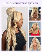 Hidden Strap Body Wave 360 613 Lace Front Wig Human Hair Glueless Wigs Human hair Pre Plucked Pre Bleached 180% Density Blonde Wig With Drawstring HD Full Lace Human Hair Wigs 20Inch