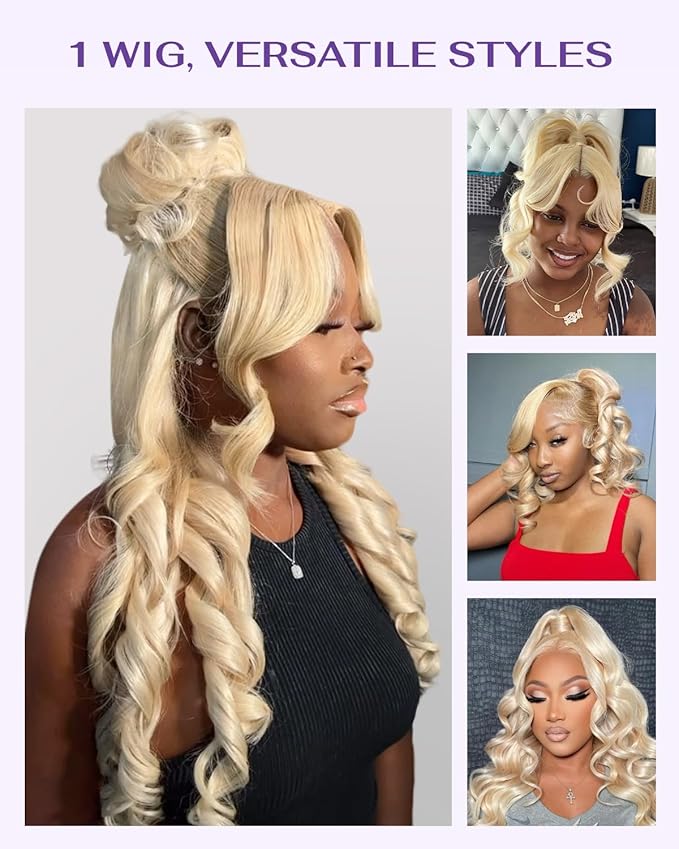 Hidden Strap Body Wave 360 613 Lace Front Wig Human Hair Glueless Wigs Human hair Pre Plucked Pre Bleached 180% Density Blonde Wig With Drawstring HD Full Lace Human Hair Wigs 34Inch