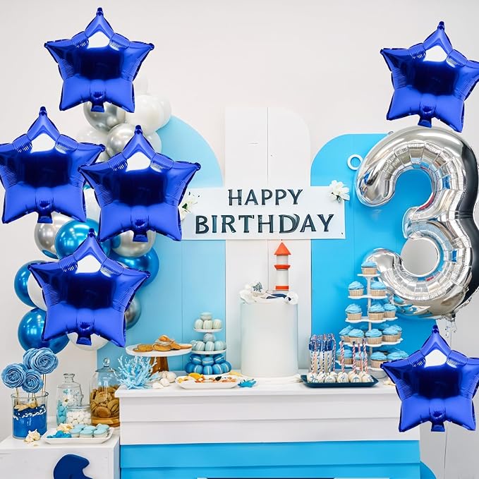 Biapian Blue Star Foil Balloons, 18 Inch Aluminum Balloon - Image 4