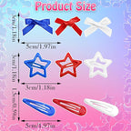 36Pcs 4th of July Red Blue White Bow Hair Clips Cheer Star Snap Hair Barrettes Water Drop No Slip Hair Clips for Women Small Hair Bows Star Bowknot Hair Accessories for Girls