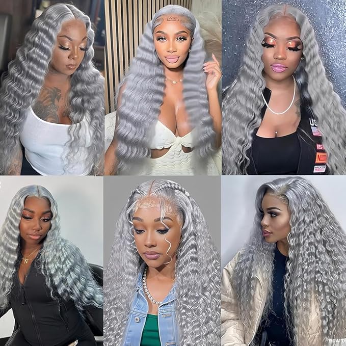 Gray Deep Wave Bundles Human Hair Silver Bundle 22 24 26 Inch Niegmeag Peruvian Virgin Soft And Silky Remy Hair Extensions Grey Deep Wave Bundles 300g
