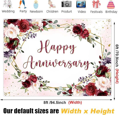 Sensfun Happy Anniversary Backdrop Banner Burgundy Pink Flower Wedding - Image 6