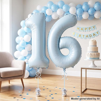 40" Light Blue Foil Number 16 Balloon - Image 3