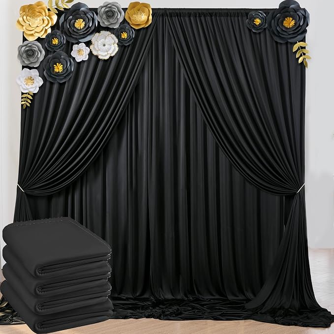 20ft x 8ft Wrinkle Free Black Backdrop Curtains by ENJOYYOURPARTY