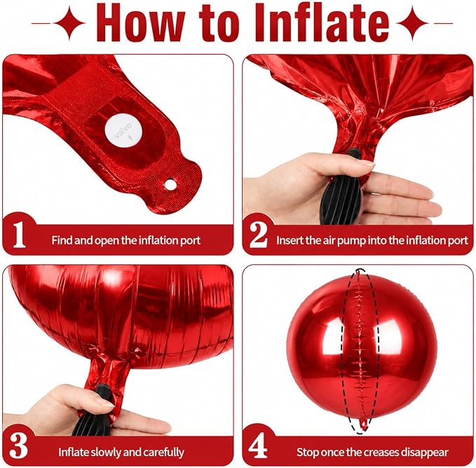 15 Pcs Red Round Foil Balloons, 22/15/10 Inch 4D Ball Balloons Red Ball Balloon - Image 3