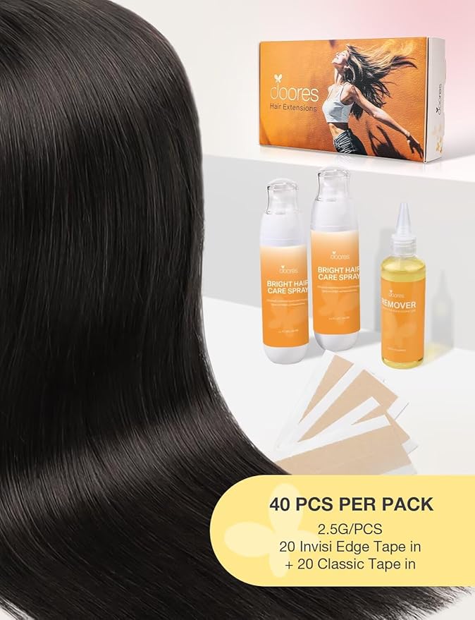 DOORES Invisi Edge Human Hair Tape in Extensions, Chocolate Brown to Honey Blonde 20 Injection Tape-ins with 20 Classic Tape-ins 100g 18 Inch, Injection Tape in Extensions Hair