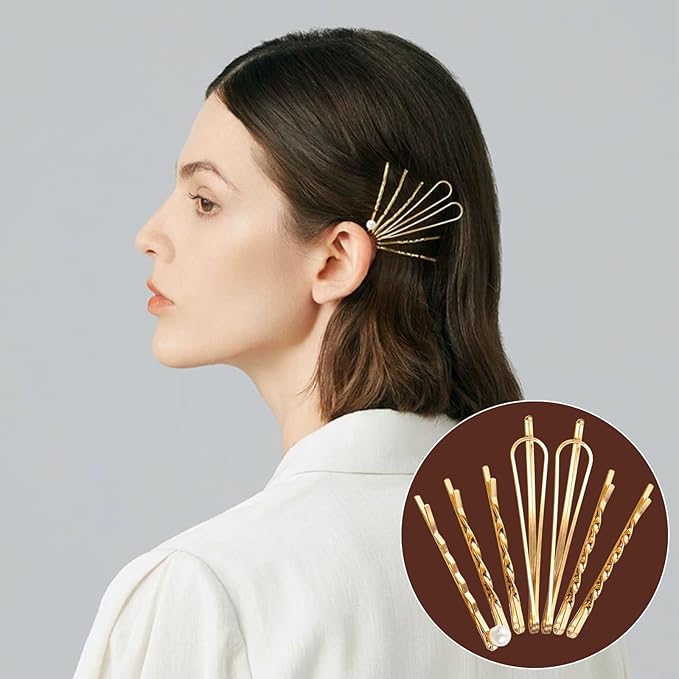 18 PCS Metal Gold Geometric Elegant Hair Barrette Set Hair Styling Fancy Pins Women Girls Preppy Pearls Hair Clips Bridal Minimalist Bobby Pins Dainty Hair Accessories