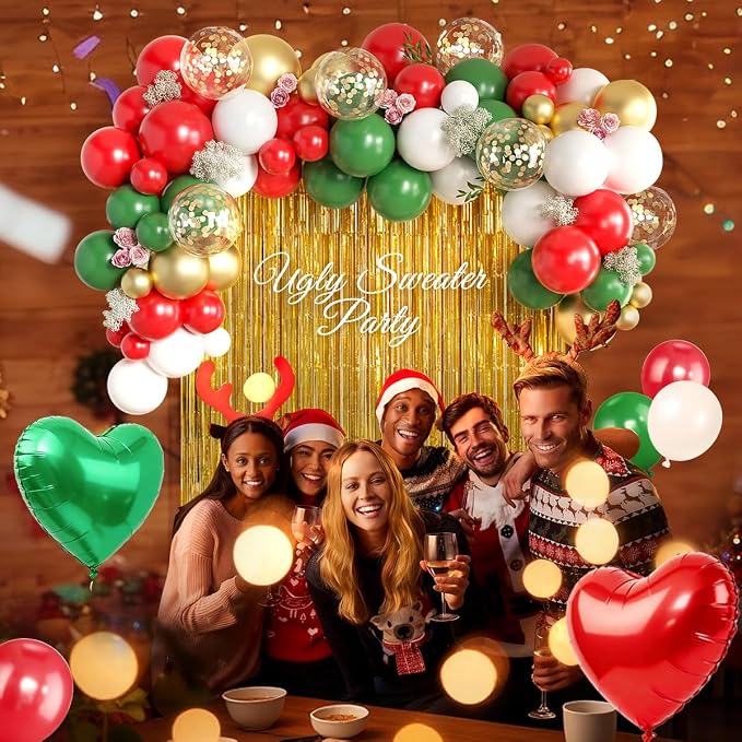 Red Green White Gold Christmas Balloon Arch Kit - Image 6
