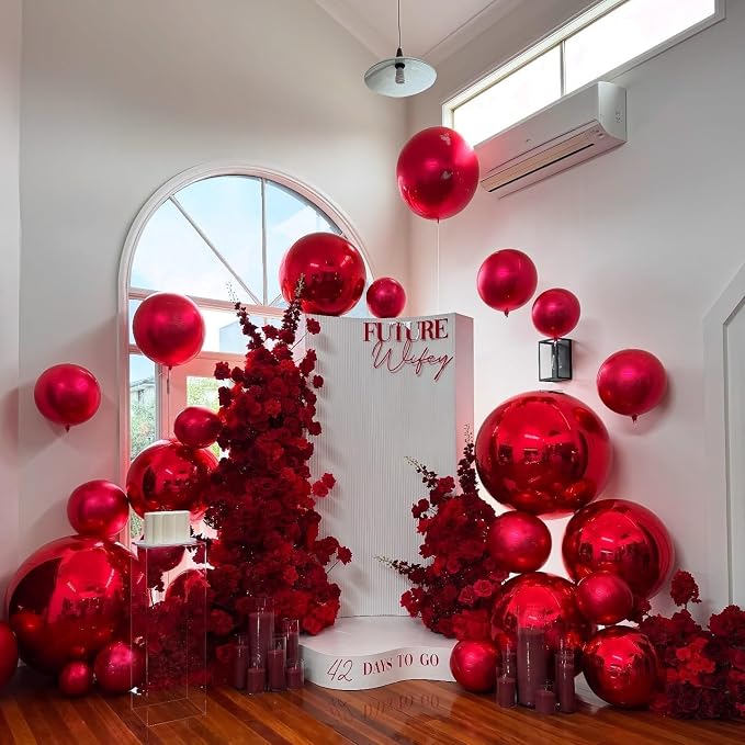 12Pcs Red Round Balloons Foil, Big Metallic Red Foil Balloons Helium - Image 4