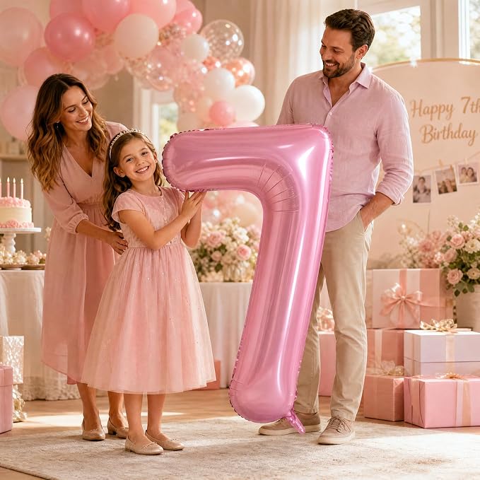 40 Inch Pink Number 7 Balloon, Giant Number Balloons, Birthday Decorations | - Image 5