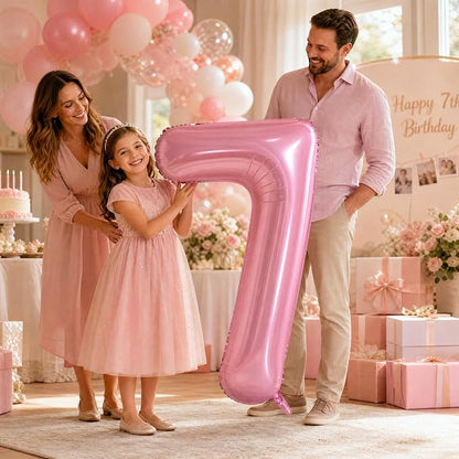 40 Inch Pink Number 7 Balloon, Giant Number Balloons, Birthday Decorations | - Image 5