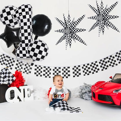 TONIFUL 1st Birthday Balloons Kit 40 Inch Checkered Number 1 Foil Balloon | - Image 5