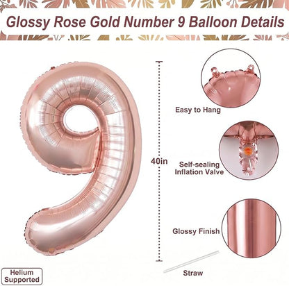 Rose Gold Number 9 Balloon 40 Inch, Radiant Blush Foil - Image 4