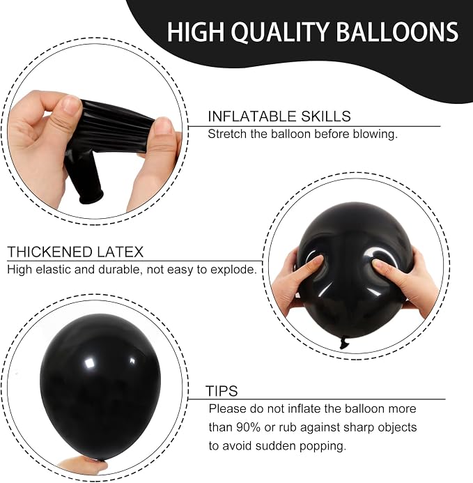 RUBFAC Balloon Arch Kit Black Balloons Different Sizes 129pcs - Image 3