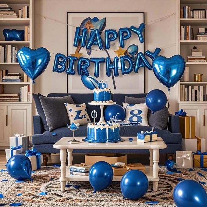 27 Pcs Dark Blue Birthday Decorations, 3D Foil Dark Blue Happy Birthday Balloon - Image 4