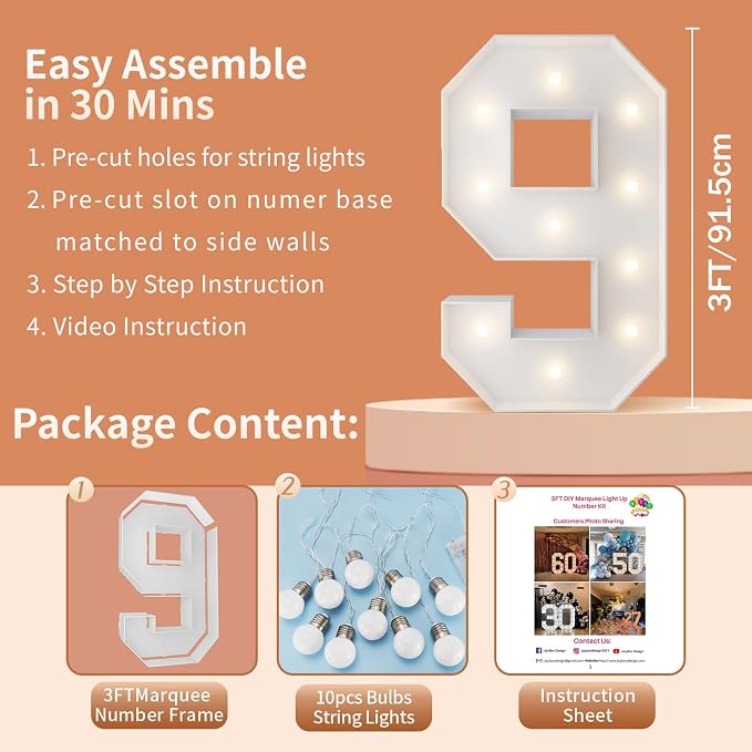 3FT Light Up Numbers Letters, Mosaic Numbers - Image 5