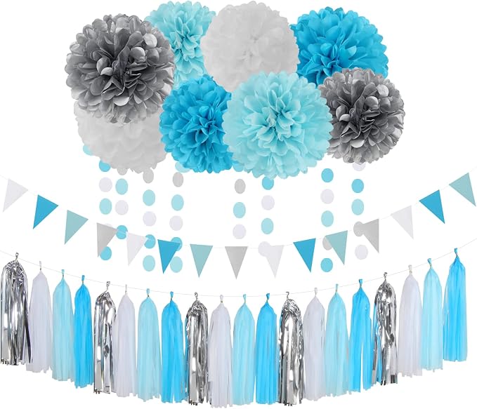 Royal-Light Blue Silver Party Decorations by OURUOLA