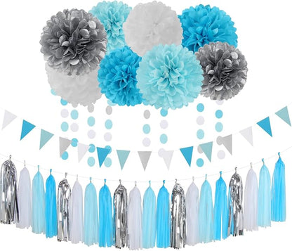 Royal-Light Blue Silver Party Decorations by OURUOLA
