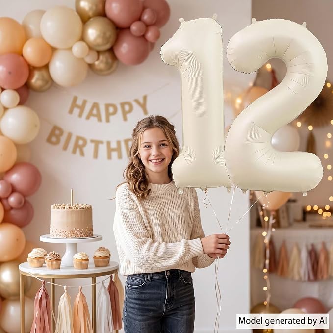 Cream Number 12 Balloon 40 Inch, Foil Numeral - Image 2