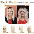 SEGO Hair Toppers for Women Real Human Hair With Bangs, 7 * 13CM Silk Base 100% Remy Human Hair Clip in Top Wiglet Hairpieces Add Volume -14 Inch Platinum Blonde