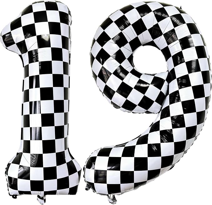 LHOAVWE Number 19 Checkered Balloons 40 Inch Giant Race Car Checkered 19 Number by LHOAVWE
