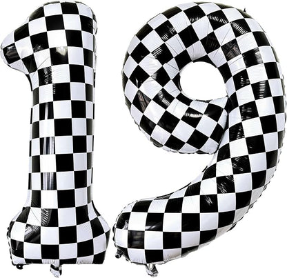 LHOAVWE Number 19 Checkered Balloons 40 Inch Giant Race Car Checkered 19 Number by LHOAVWE