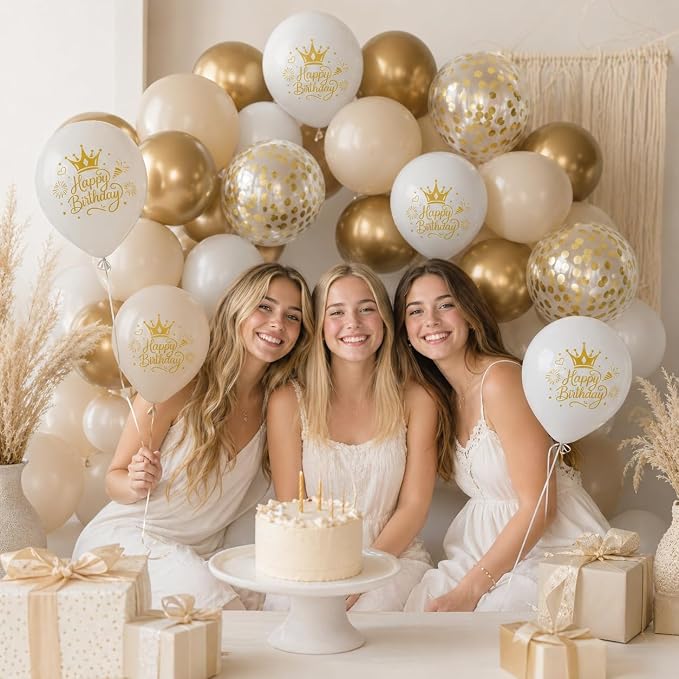 White and Gold Birthday Balloons - Image 3