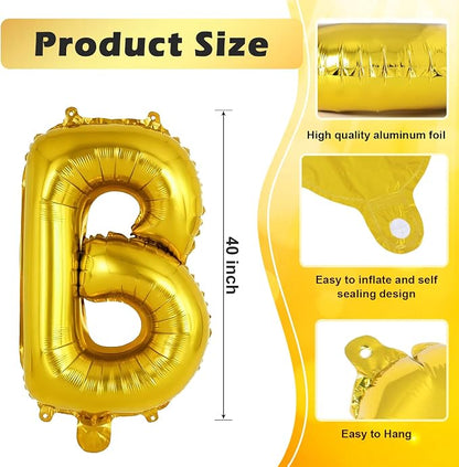 Gold Letter B Balloons, 40 Inch Large Foil Letter Balloons, Custom Phrase - Image 2