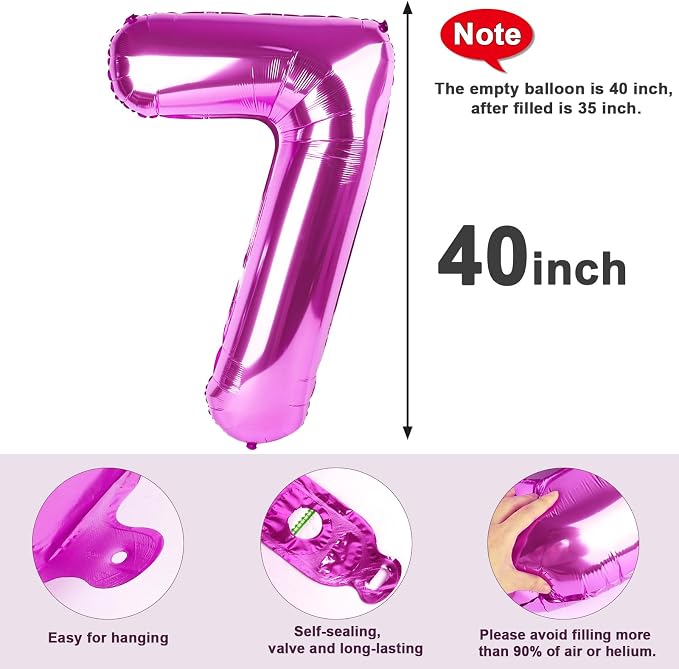 7 Balloon Numbers Birthday Decorations, 40In Rose Purple Balloons - Image 5