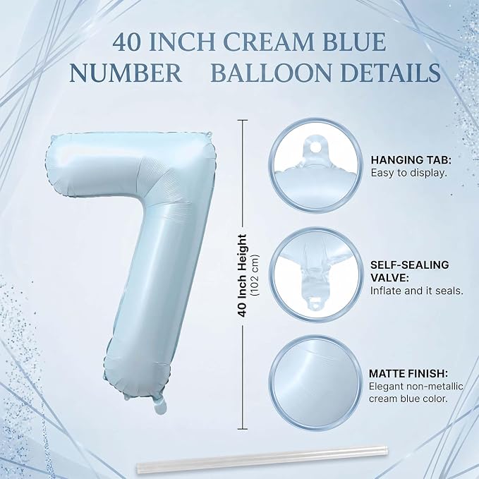 Baby Blue Number 17 Balloon 40 Inch, Foil Pastel Numeral Party Supplies | - Image 4