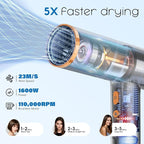 Nicebay Ionic Hair Dryer with diffuser for Curly Hair,1600W &110000RPM High-Speed Brushless Motor for Fast Drying,Professiona Blow Dryer for Women,Low Noise,Lightweight,Lock Function,Travel Home Salon