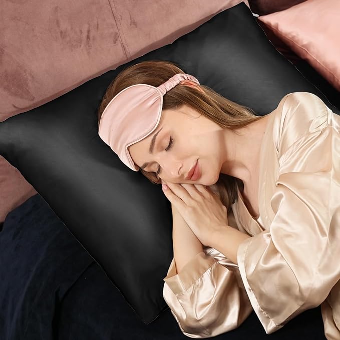 Adubor 100% Silk Pillowcase - Mulberry Silk Pillow Cases, 23 Momme 6A Grade Fibers, Silk Pillow Case for Hair and Skin Health, with Hidden Zipper (Standard 20''×26'', Black, 1PC)